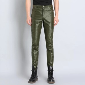 Nouveauté, pantalon en cuir pour homme, coupe régulière, couleur noire unie, taille mi-haute, fermeture à boutons, en toile décontractée, vente en gros personnalisée - Product Image 5