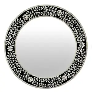 Neues Design Handmade Bone Inlay Spiegel rahmen Geometrisches Muster Runder Spiegel rahmen Holzrahmen Design für dekorative Wände