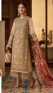 Nuevo traje paquistaní de Georgette pesado con Secuencia de bordado trabajo Palazzo traje semi cosido para venta en línea - Product Image 2
