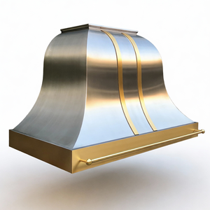<span class=keywords><strong>Campana</strong></span> Extractora Arquitectónica de Acero Inoxidable Cepillado con Detalles en Latón, Montada en <span class=keywords><strong>la</strong></span> Pared <span class=keywords><strong>para</strong></span> Cocinas de Villas - Product Image 1