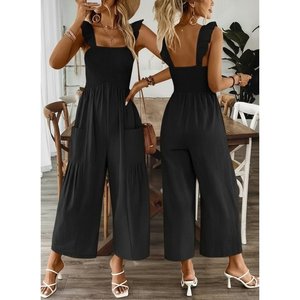 Women's Strappy Smocked Detail Pocketed <b>Long</b> Jumpsuit, 33150 - Product Image 1