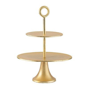 Support à gâteau rond à 2 étages en laiton au design élégant, plaqué or, pour les fêtes d'hôtel, table, service de gâteaux et de pâtisseries - Product Image 2