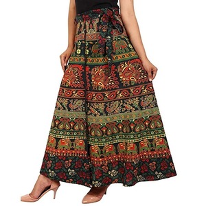 กระโปรงยาวพิมพ์ลายบล็อก กระโปรงอินเดียสำหรับผู้หญิง ผ้าฝ้าย กระโปรงยาวทรงแม็กซี่ สไตล์โบฮีเมียน สำหรับสาวๆ คละแบบ - Product Image 1