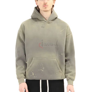 Pull-over surdimensionné délavé à l'acide 350 g/m² unisexe, sweat à capuche avec logo personnalisé, jersey noir lourd, impression numérique, logo personnalisable - Product Image 1