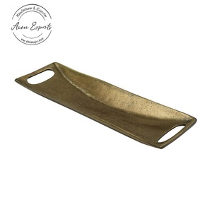 Elegante Juego de Bandejas de Servicio de Metal con Acabado Dorado y Textura Martillada, Asas Laterales, Diseño Duradero para Decoración de Mesa de Lujo - Product Image 3