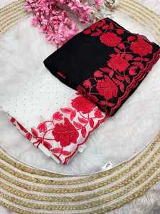 Sari negro de seda Vichitra de diseñador moderno para mujer con blusa étnica, ropa de fiesta clásica de boda cómoda y elegante para mujer - Product Image 2