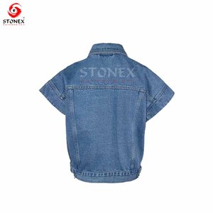 Chaqueta vaquera de estilo moderno para mujer, chaqueta vaquera de manga corta con botones y hombros caídos para mujer - Product Image 2