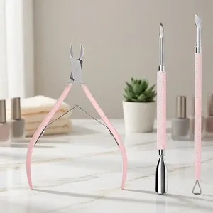 Professional Stainless Steel Baby <b>Nail</b> <b>Tool</b> Set with Pink Handle Wide Jaw Clipper and Cuticle Pusher for Finger Care - Product Image 3