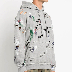 Nouvel arrivage Design personnalisé Logo Fashion Hip Hop Vintage Stone Washed Distressed Applique Broderie Crop Hoodies Thermique - Product Image 4