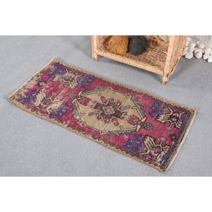 Alfombra de lana Vintage 1,4X3,1 pies (44x94 cm) estilo patchwork rosa azul látex respaldo 10mm alfombra de felpa para pasillo 9x12 - Product Image 2