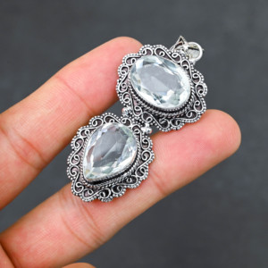 White Quartz Pendant <b>Necklace</b> in <b>925</b> Sterling <b>Silver</b> Luxury Style - Product Image 4