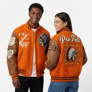 Veste universitaire unisexe en laine avec manches en cuir PU, style Letterman rouge, tendance, pour homme, idéale pour l'hiver (OEM) - Product Image 4