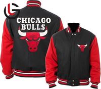 Chaqueta Varsity de Invierno Vintage para Hombre Bull Chicago Baseball Sports Wears, Bordada con Letras, de Lana Negra y Lona, con Cuello Alto