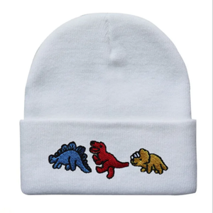 Bonnet personnalisé OEM nouveau bonnet à manches Hip Hop pour hommes broderie chapeau de laine chaud mignon dinosaure chapeau tricoté automne hiver - Product Image 6