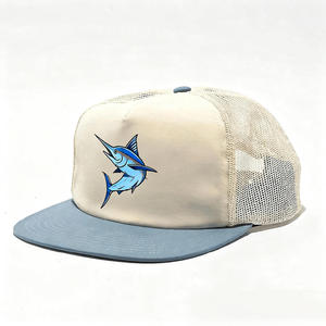 Chapeaux de camionneur à bord bleu 5 panneaux Logo imprimé personnalisé chapeau de pêche casquettes de Baseball à dos en maille fabriquées au Vietnam - Product Image 1