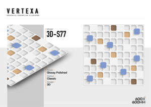 กระเบื้องเซรามิกพอร์ซเลนขัดเงา ลายสี่เหลี่ยมจัตุรัส ขนาด 24x24 นิ้ว (600x600 มม.) รุ่น 3D S77 ผิวมันเงา สำหรับตกแต่งห้องนั่งเล่นและห้องนอน - Product Image 2