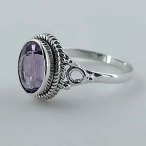 Handmade Women's Amethyst 925 Sterling Silver <b>Ring</b> Oval Cut Natural Stone Smooth Finish Rhodium <b>Sizes</b> 4 13 US Everyday Wear - Product Image 4