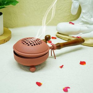 Brûleur d'encens en métal de qualité supérieure 100% Fer Dhoop Dhuni Loban avec deux poignées et un bouton en bois en noir - Product Image 3