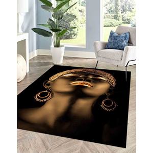 Alfombra Africana con Diseño de Mujer Dorada: Arte Moderno, Decoración para Sala de Estar, Alfombra Suave con Pelo Largo - Product Image 5