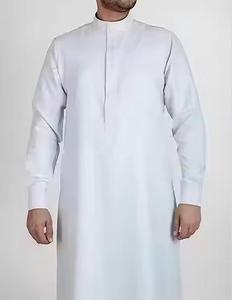 Jubbah al por Mayor, Conjunto Thobe Pakistaní, Vestido Árabe Musulmán, Ropa Islámica de Poliéster Transpirable, Informal, Largo hasta el Suelo, Cuello en V para Hombre - Product Image 4