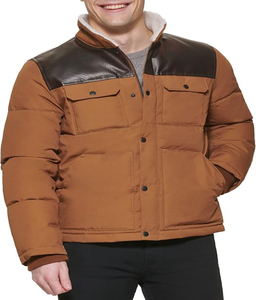 Chaqueta Gruesa de Invierno de Alta Calidad para Hombre, de Cuero Genuino y Lona, con Cuello Alto y Talla Grande - Product Image 1