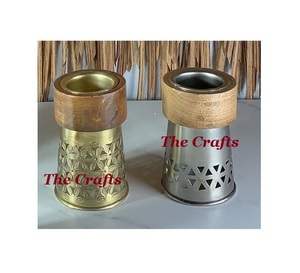 Set Of Two Round Shape Mubkhar <b>Oud</b> Burner In Wooden And Metal <b>Bakhoor</b> Incense Burner Mabkhara For Home Use - Product Image 2