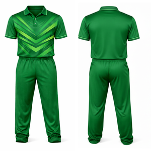 Uniforme de cricket vert à forte demande, maillot de cricket respirant sublimé à motif en V pour hommes et ensemble de pantalon uni - Product Image 3