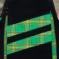 Kilt écossais utilitaire pour homme, moderne, hybride, en coton noir, motif tartan vert irlandais à bandes croisées, personnalisé, vente en gros