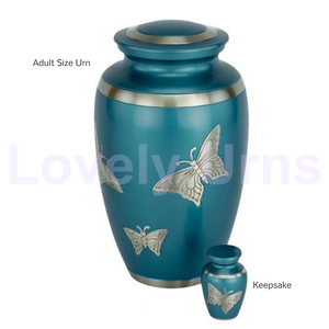 กระเป๋าใส่เถ้าของผู้ใหญ่ผู้ใหญ่ทำจากทองเหลืองสีเงินผีเสื้อสีน้ำเงินสลักแบบคลาสสิก - Product Image 2