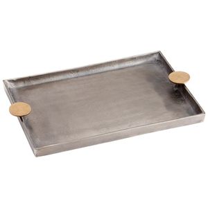 Plateau de service de luxe pour mariage, en aluminium nickelé, bois et métal, support de présentation, design artisanal - Product Image 6