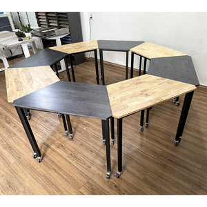 Ensemble de 8 tables trapézoïdales de style moderne en bois de caoutchouc avec pieds carrés en fer, style Lego - HBLG043 - Product Image 3