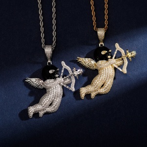 Nuevo arco flecha forma diseño colgante collar Iced Out Cubic Zirconia diosa de Ángel amor encanto hombres mujeres Hip Hop rapero joyería - Product Image 1
