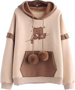 Sudadera con Capucha de Invierno para Hombre, 100% Algodón, con Cierre, Forro Polar, Diseño de Oso de Dibujos Animados, Manga Larga - Product Image 3