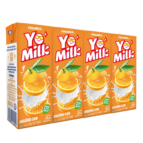 Vinamilk-Yomilk-питьевой йогурт-для всех-аромат апельсина-Оптовая продажа-коробка 170 мл x 48 коробок в коробке HALAL GMP ISO