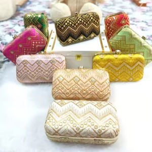 Embroidered Metal Clutch <b>Bag</b>, Indian Wedding Favor, Haldi Mehendi Sangeet Gift,Bridesmaid Gift, Gift For Her,Festival <b>Party</b> Gift - Product Image 1