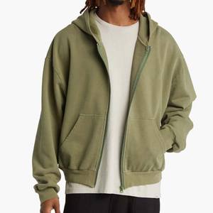 Sudaderas con capucha con cremallera y bolsillo de lana de rizo de algodón vintage ligeramente desteñidas cómodas y transpirables con logotipo/diseño personalizado para hombres - Product Image 2