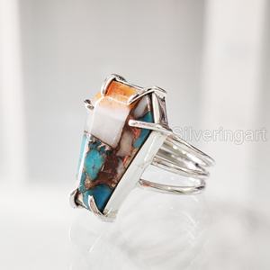 Women's <b>Ring</b> Natural Coffin Oyster Copper <b>Turquoise</b> Gemstone December Birthstone Handmade Jewelry 925 Sterling Silver <b>Ring</b> - Product Image 3
