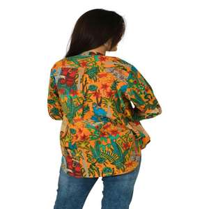 เสื้อเชิ้ตผ้าฝ้ายสไตล์โบฮีเมียนสำหรับผู้หญิงเสื้อพิมพ์ลายดอกไม้สีเหลืองเสื้อลำลองสไตล์ฮิปปี้ผ้าทอยาวเสื้อฤดูร้อนน้ำหนักเบา - Product Image 5