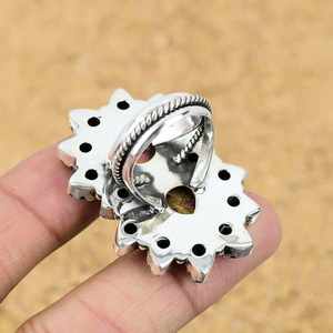 Bague Dahlia Turquoise & Rose faite à la main en laiton d'huître épineuse rose naturelle multicolore pour cadeau de fiançailles pour elle - Product Image 6