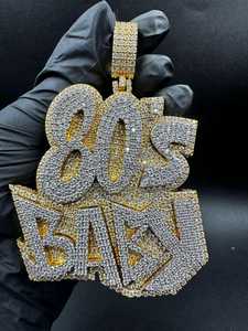 Pendentif Hip Hop personnalisé avec lettres BABY des années 80, serti de diamants Moissanite, en argent 925 plaqué or, bijoux fins, pendentifs et breloques - Product Image 6