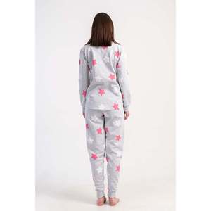 KADIN 2IPLIK XXL O YAKA UZUN KOL ETEGI OVAL MANSETLI PIJAMA TAKIM - สีชมพู - สีชมพู - Product Image 2