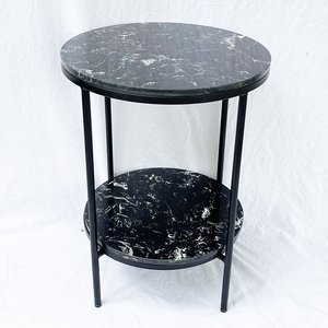 Modern Two-Tier <b>Side</b> <b>Table</b> with <b>Black</b> Stone Top and Iron Frame Convertible Tea <b>Table</b> for Living Room Traditional Design-SST013 - Product Image 3