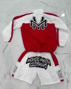 Conjunto de Chaqueta corta cortavientos de dos piezas personalizada para hombre, ropa de calle de nailon y poliéster, pantalones cortos de chándal de Color sólido con bordado - Product Image 2