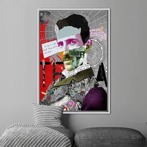 Obra de arte impresa en lienzo: arte callejero abstracto de graffiti de Nikola Tesla, con marco blanco - Product Image 1