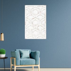 Décoration murale artisanale en bois sculpté, panneau mural rectangulaire, finition blanche, décoration artistique pour salon, entrée, hall - Product Image 2