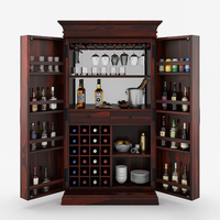 Meuble de bar haut de gamme en teck massif et fer forgé, design antique, avec porte-bouteilles et miroir intégré