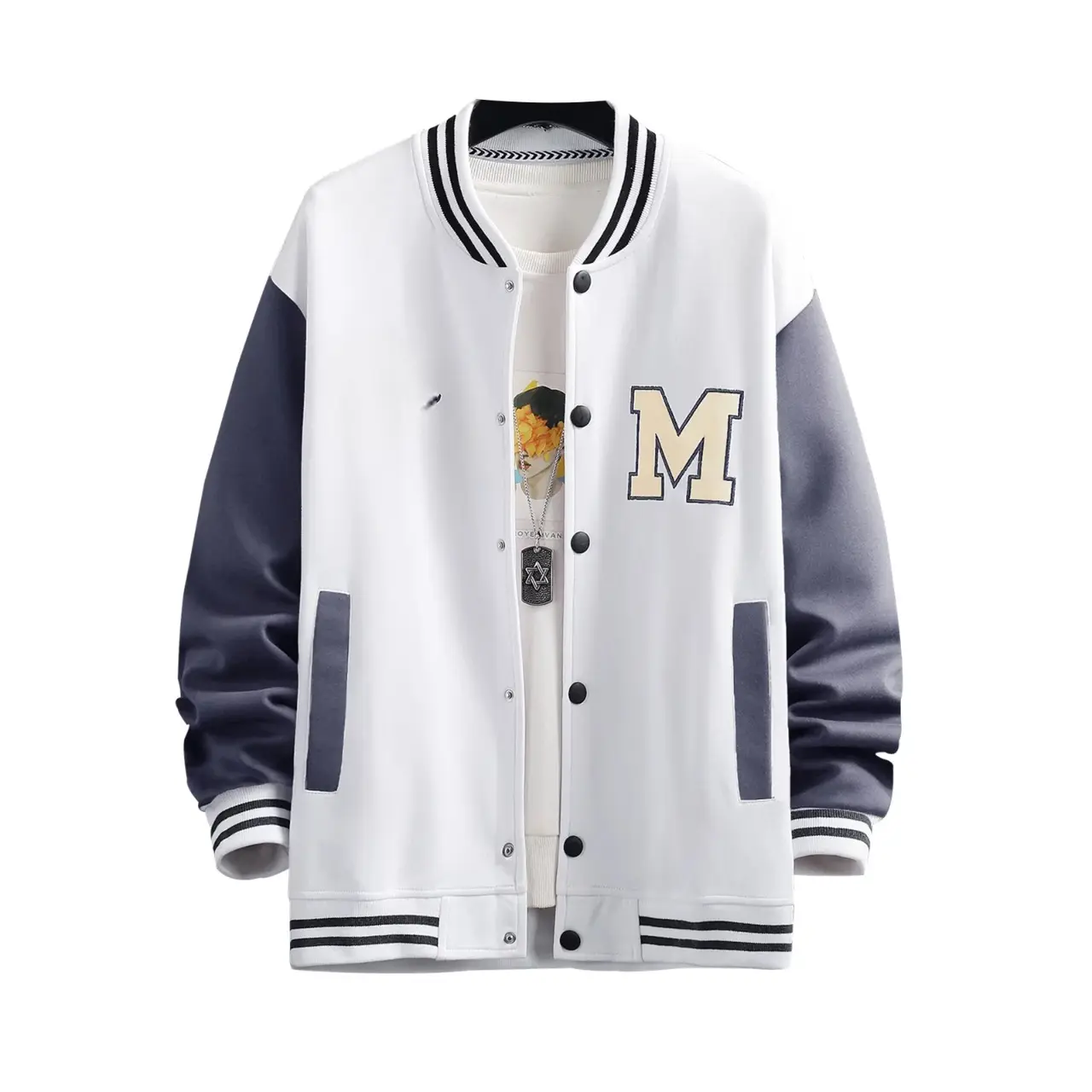 Plus Size Jaquetas De Beisebol Carta Impressão Men's Street wear Tops Letterman Jacket Novo Design Letterman Jacket