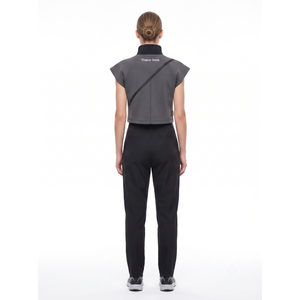 Women's Techwear Half Zip <b>Mock</b> <b>Neck</b> Crop Tank <b>Top</b>-Structural Sleeveless Vest for Athletic Streetwear & Gym - Product Image 2