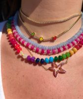 Collier superposé coloré personnalisé avec perles en pierre naturelle, pendentif arc-en-ciel en pierres précieuses, chaîne en acier inoxydable, bijoux pour cadeau
