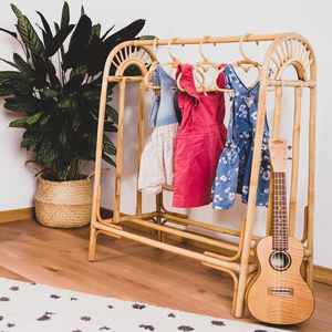 Natural rattan <b>wooden</b> kids <b>clothes</b> rack coat scarf garment hanger <b>rails</b> natural baby clothing racks - Product Image 5